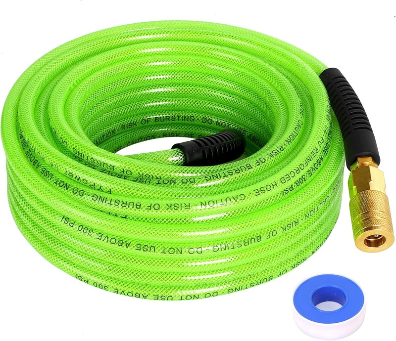 FYPower Air Compressor Hose 1/4 Inch x 50 Feet Reinforced Polyurethane (PU) Air Hose with Fittings, Bend Restrictors, 1/4" Industrial Quick Coupler and Plug Kit, Green - Image 1